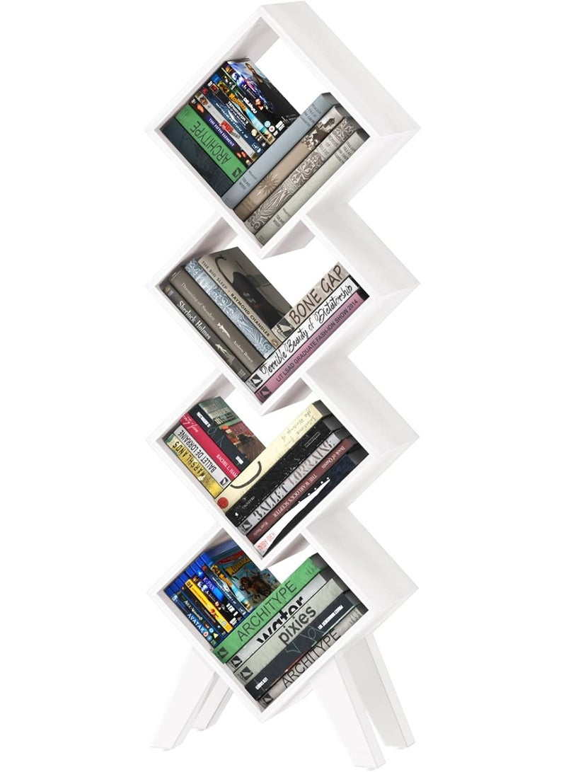 Yoobure White Bookshelf, Wood Small Bookcase 4-Tier Book Shelf for Bedroom, Tall Bookcases Book Organizer, Modern Bookshelves Floor Standing for CDs/Books in Small Spaces, Living Room, Home Office - Image 1